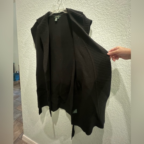 LAUREN RALPH LAUREN Black Knit Short Sleeve Hooded Longline Cardigan Size XS - Picture 3 of 13
